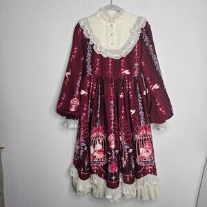 Alice Girl Women Dress Medium Red Cosplay Costume Dream in a Cage Lolita Bunnies